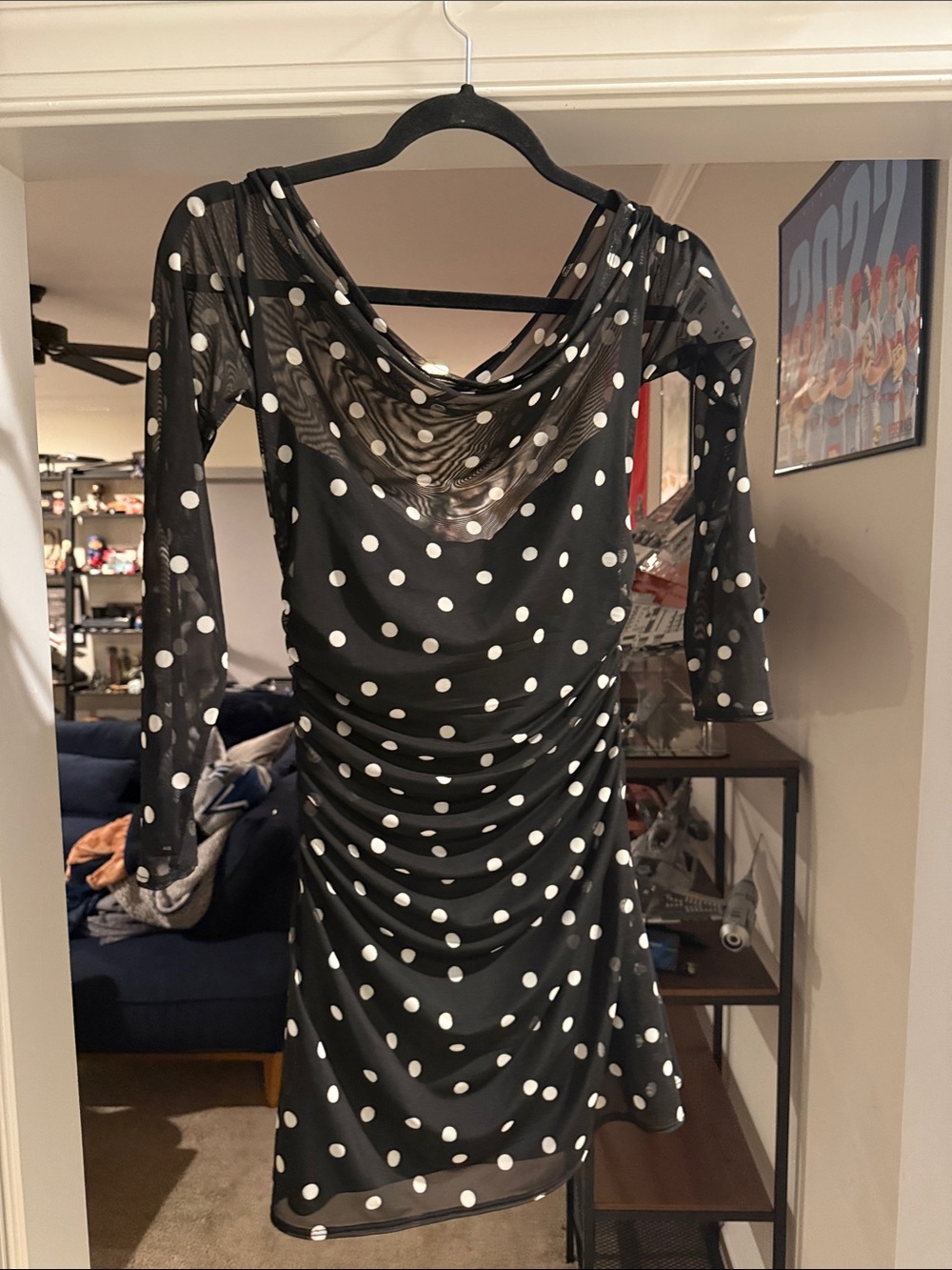 Abercrombie & Fitch Black and White Polka Dot Cowl Neck Dress